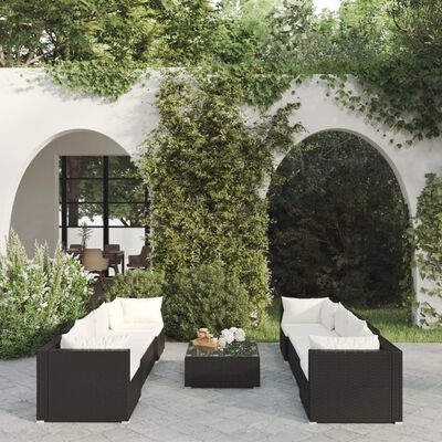 vidaXL Set de muebles de jardín 9 pzas y cojines ratán sintético negro