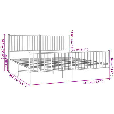 vidaXL Estructura cama sin colchón con estribo metal negro 180x200 cm