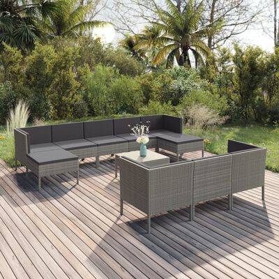 vidaXL Set de muebles de jardín 11 pzas y cojines ratán sintético gris