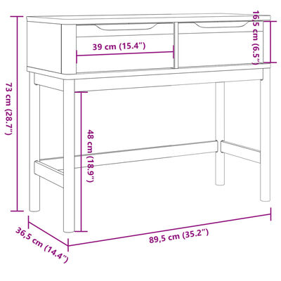 vidaXL Mesa consola FLORO madera maciza de pino marrón 89,5x36,5x73 cm