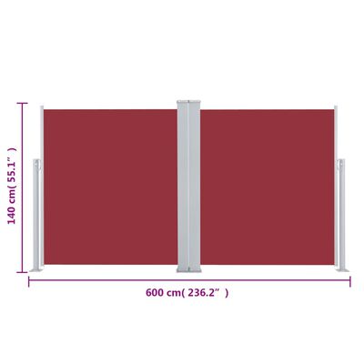 vidaXL Toldo lateral retráctil rojo 140x600 cm