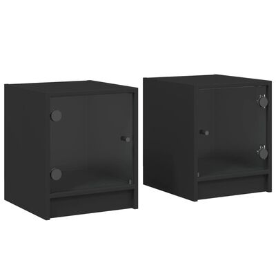 vidaXL Mesitas de noche con puertas de vidrio 2 uds negro 35x37x42 cm