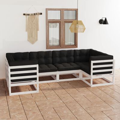 vidaXL Set muebles jardín 6 pzas con cojines madera maciza pino blanco