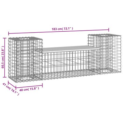 vidaXL Banco jardín diseño gaviones madera maciza pino 183x41x60,5 cm