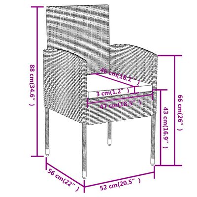 vidaXL Juego de comedor para jardín 3 piezas ratán sintético negro