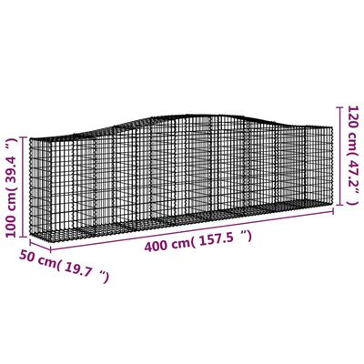 vidaXL Cestas de gaviones 2 uds forma de arco hierro 400x50x100/120 cm