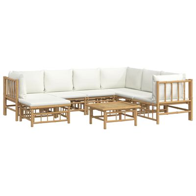 vidaXL Set de muebles de jardín 8 piezas bambú y cojines blanco crema