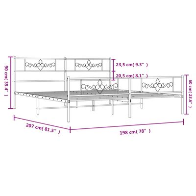 vidaXL Estructura cama sin colchón con estribo metal blanco 193x203 cm