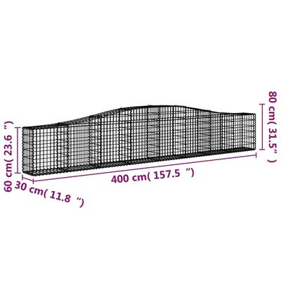 vidaXL Cestas de gaviones 4 uds forma de arco hierro 400x30x60/80 cm