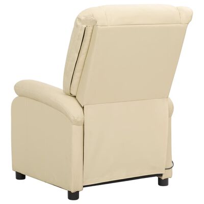 vidaXL Sillón de masaje elevable cuero auténtico blanco crema