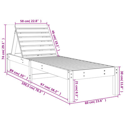 vidaXL Tumbonas 2 unidades madera maciza de pino blanco 199,5x60x74 cm