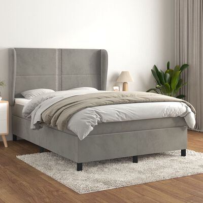 vidaXL Cama box spring con colchón terciopelo gris claro 140x200 cm