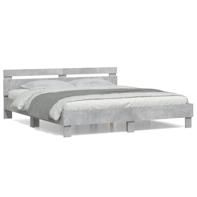 vidaXL Cama con cabecero madera de ingeniería gris hormigón 160x200 cm