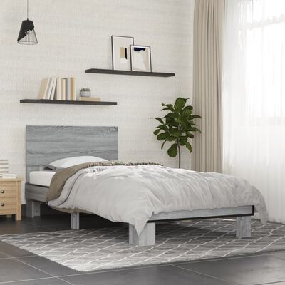 vidaXL Estructura cama madera ingeniería metal gris Sonoma 100x200 cm