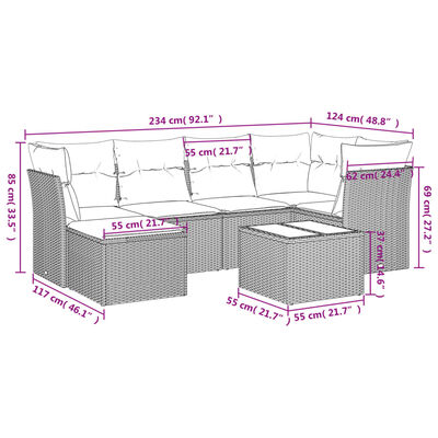 vidaXL Set de comedor de jardín 7 pzas y cojines ratán sintético negro