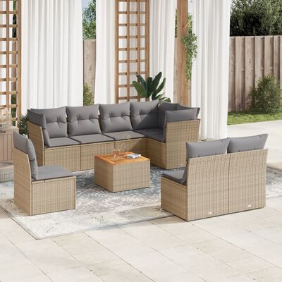 vidaXL Set de sofás de jardín 9 pzas con cojines ratán sintético beige