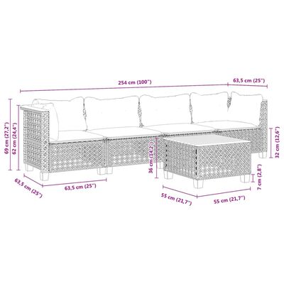 vidaXL Set de muebles de jardín 5 pzas y cojines ratán sintético negro