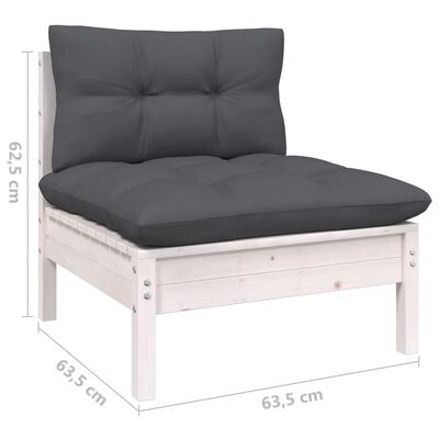 vidaXL Muebles de jardín 13 pzas y cojines blanco madera maciza pino