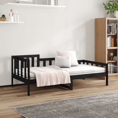 vidaXL Sofá cama madera maciza de pino negro 90x200 cm