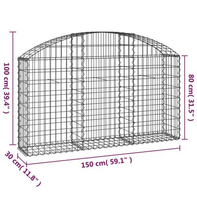 vidaXL Cesta de gaviones forma arco hierro galvanizado 150x30x80/100cm