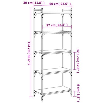 vidaXL Librería 5 estantes madera ingeniería roble ahumado 60x30x154cm