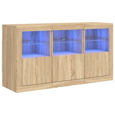 vidaXL Aparador con luces LED roble Sonoma 123x37x67 cm