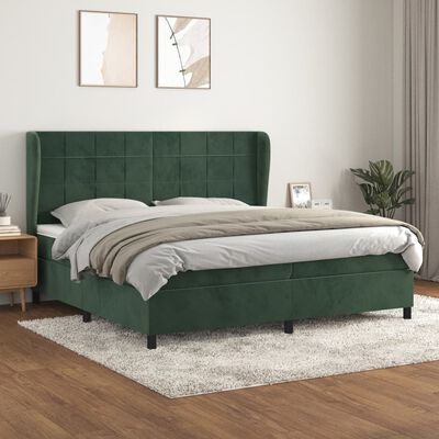 vidaXL Cama box spring con colchón terciopelo verde oscuro 200x200 cm