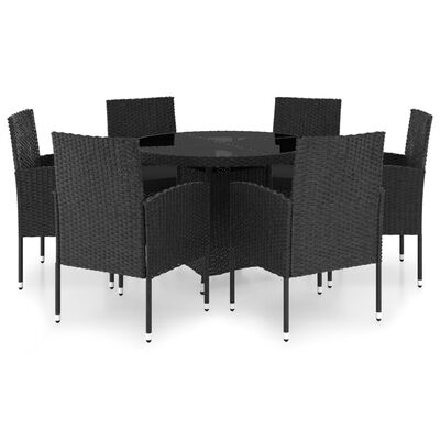 vidaXL Juego de comedor para jardín 7 piezas ratán sintético negro