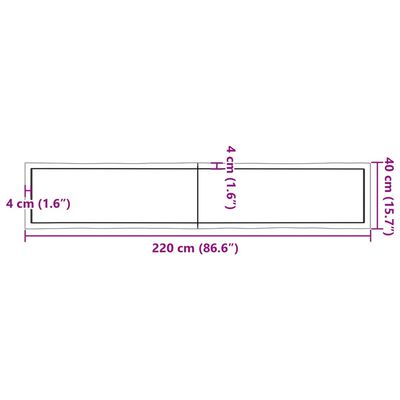 vidaXL Tablero mesa madera tratada borde natural marrón 220x40x(2-6)cm