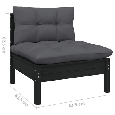 vidaXL Muebles de jardín 11 pzas y cojines negro madera maciza de pino