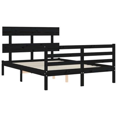 vidaXL Estructura de cama con cabecero madera maciza negro 120x200 cm