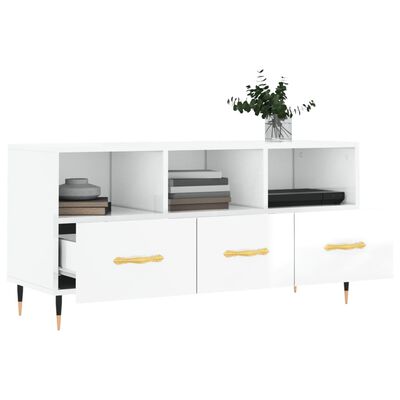 vidaXL Mueble de TV madera contrachapada blanco brillo 102x36x50 cm