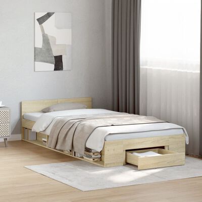 vidaXL Cama con cajón madera ingeniería roble Sonoma 90x200 cm