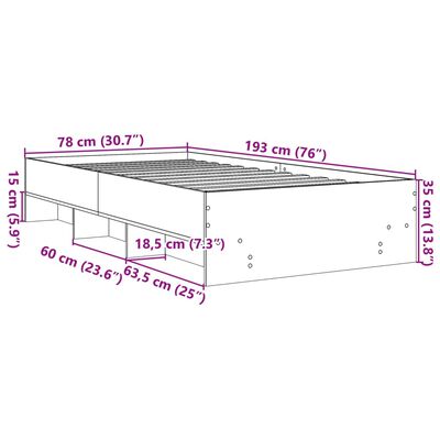 vidaXL Estructura cama sin colchón madera roble ahumado 75x190 cm