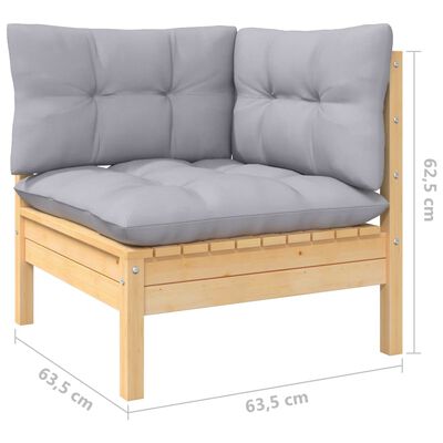 vidaXL Juego de muebles de jardín 7 pzas y cojines madera pino gris