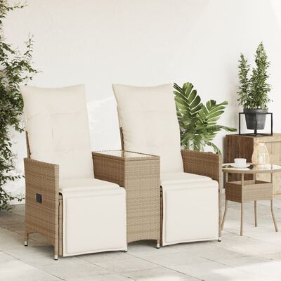 vidaXL Sofá de jardín reclinable de 2 plazas con mesa ratán PE beige