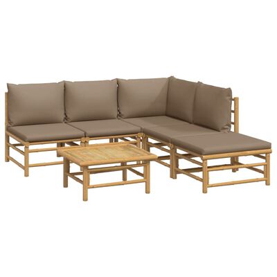 vidaXL Set de muebles de jardín 6 piezas bambú con cojines gris taupé