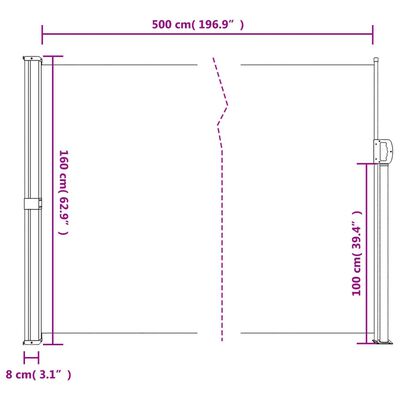 vidaXL Toldo lateral retráctil terracota 160x500 cm