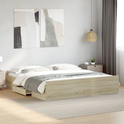 vidaXL Cama con cajones madera ingeniería roble Sonoma 200x200 cm