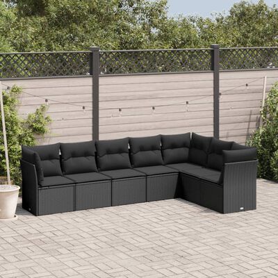 vidaXL Set de comedor de jardín 7 pzas y cojines ratán sintético negro