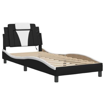 vidaXL Estructura cama con LED cuero sintético negro blanco 80x200 cm