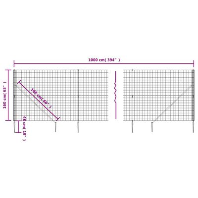 vidaXL Cerca de alambre con pinchos de anclaje gris antracita 1,6x10 m