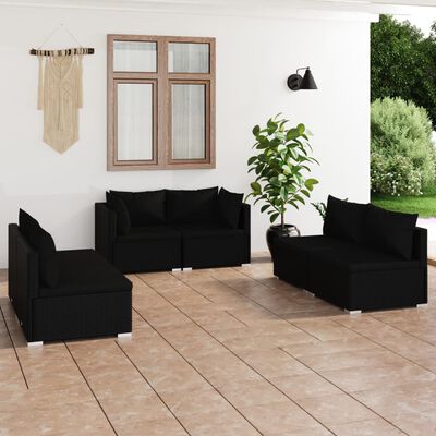 vidaXL Set de muebles de jardín 6 pzas y cojines ratán sintético negro