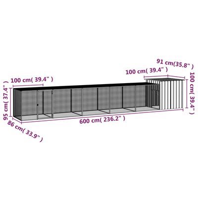 vidaXL Gallinero de acero galvanizado gris 600x91x100 cm