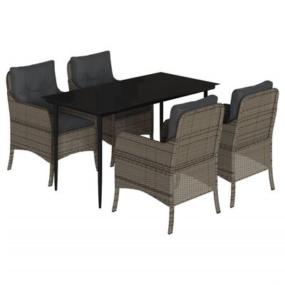 vidaXL Set comedor de jardín 5 piezas con cojines ratán sintético gris