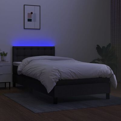 vidaXL Cama box spring colchón y luces LED tela negro 90x190 cm