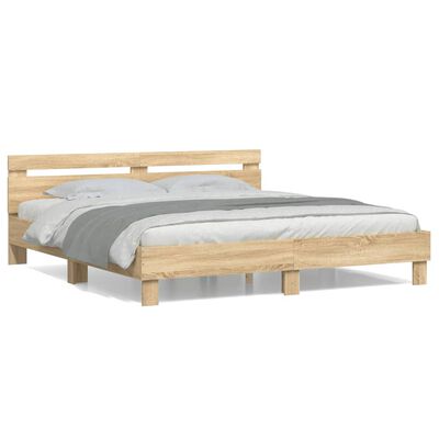 vidaXL Cama con cabecero madera de ingeniería roble Sonoma 200x200 cm