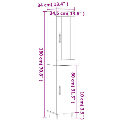 vidaXL Aparador alto madera contrachapada blanco 34,5x34x180 cm