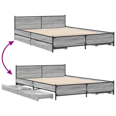 vidaXL Cama con cajones madera de ingeniería gris Sonoma 135x190 cm