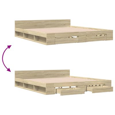 vidaXL Cama con cajones madera ingeniería roble Sonoma 180x200 cm